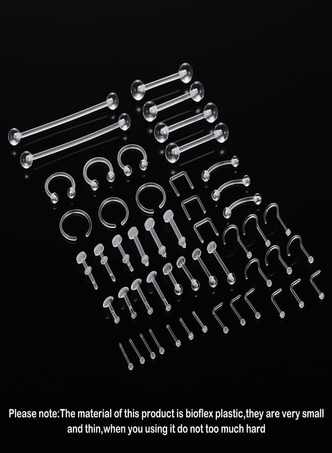 intera Clear Piercing Retainers - Flexible Nose, Septum Nipple Rings Plastic Body Jewelry Kit for Sports Bioflex Lip Eyebrow Belly Tongue Industrial Barbell - Image 2